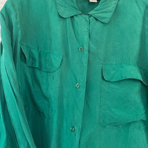 Vintage 80’s Bonjour Green Long Sleeve 100% Silk Plus Size Blouse - Picture 8 of 15
